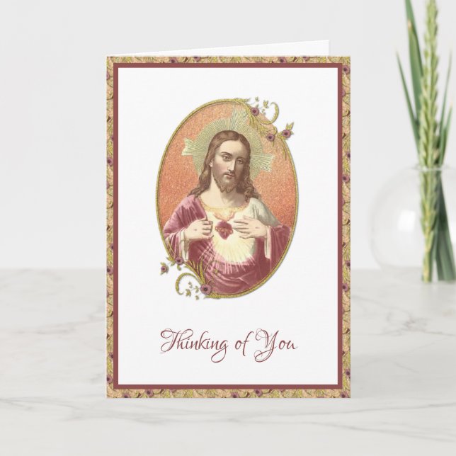 Sacred Heart Jesus Floral Vintage Prayer Card (Front)