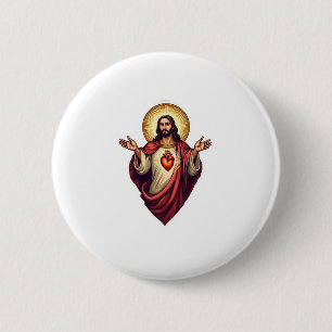 Sacred Heart Jesus Vintage Engraving Tee 2 Inch Round Button