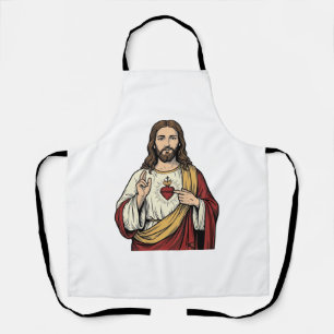 Sacred Heart Jesus Vintage Engraving Vector Art_1 Apron