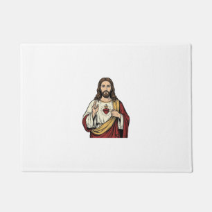 Sacred Heart Jesus Vintage Engraving Vector Art_1 Doormat