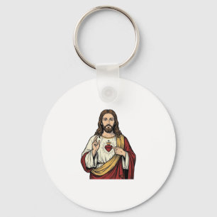Sacred Heart Jesus Vintage Engraving Vector Art_1 Keychain