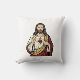 Sacred Heart Jesus Vintage Engraving Vector Art_1 Throw Pillow