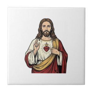 Sacred Heart Jesus Vintage Engraving Vector Art_1 Tile