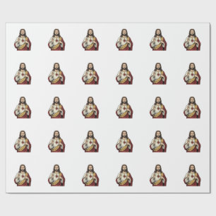 Sacred Heart Jesus Vintage Engraving Vector Art_1 Wrapping Paper