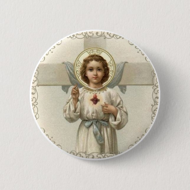 Sacred Heart of Child Jesus with Cross 2 Inch Round Button (Front)