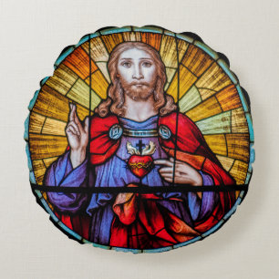 Sacred Heart of Jesus 2 Sided Sofa - Bed Throw Round Pillow