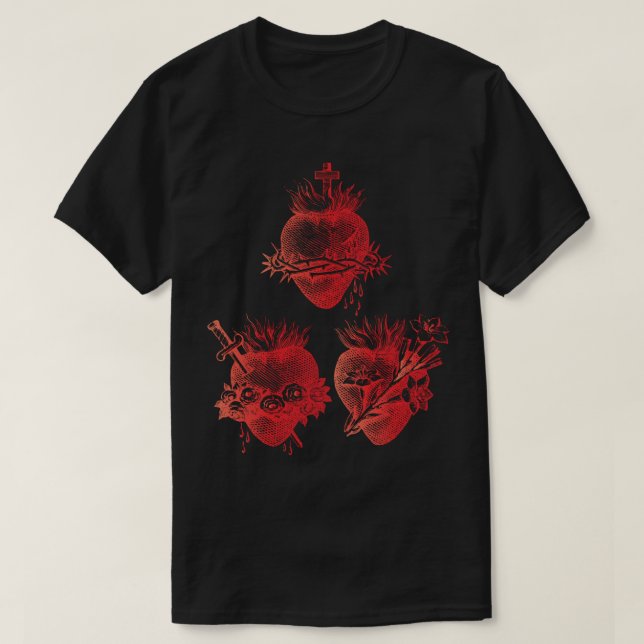 Sacred Heart of Jesus and Immaculate Heart of Mary T-Shirt (Design Front)