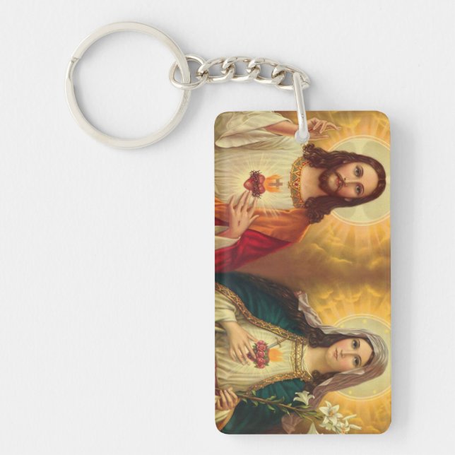 Sacred Heart of Jesus and Virgin Mary  Keychain (Front)