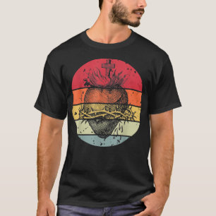 Sacred Heart of Jesus Christ Retro Sunset Art Cath T-Shirt