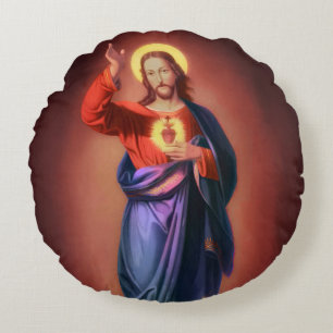 Sacred Heart of Jesus Christ Round Pillow