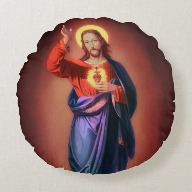Sacred Heart of Jesus Christ Round Pillow (Front)