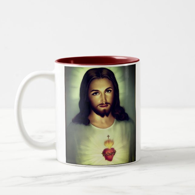 Sacred Heart of Jesus Confirmation Prayer Two-Tone Coffee Mug (Left)