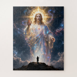 Sacred Heart of Jesus Cosmic Galaxy Square Canvas  Jigsaw Puzzle