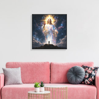 Sacred Heart of Jesus Cosmic Galaxy Square Canvas Print