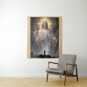 Sacred Heart of Jesus Cosmic Galaxy Square Canvas Tapestry