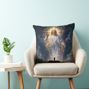 Sacred Heart of Jesus Cosmic Galaxy Square Canvas Throw Pillow