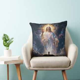 Sacred Heart of Jesus Cosmic Galaxy Square Canvas Throw Pillow