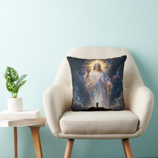 Sacred Heart of Jesus Cosmic Galaxy Square Canvas Throw Pillow