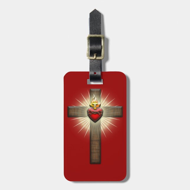 Sacred Heart of Jesus Cross Luggage Tag (Front Vertical)
