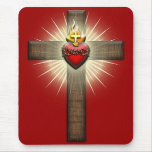 Sacred Heart of Jesus Cross Mouse Pad