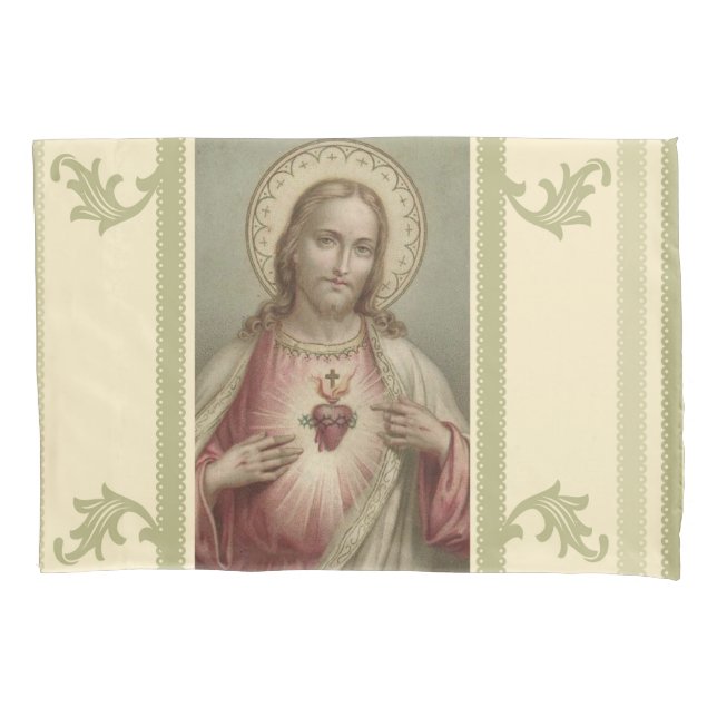 Sacred Heart of Jesus Decorative Border Pillowcase (Front)