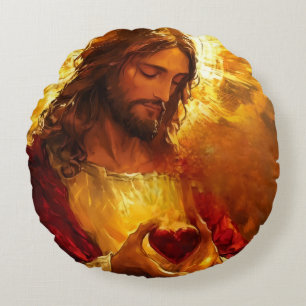 Sacred Heart of Jesus Round Pillow