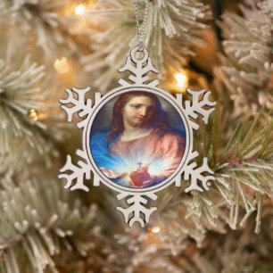 Sacred Heart of Jesus Snowflake Pewter Christmas Ornament