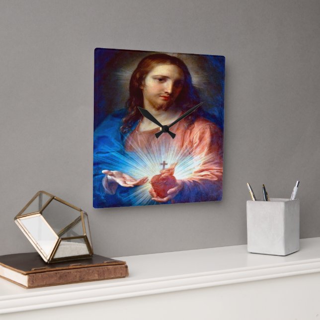 Sacred Heart of Jesus Square Wall Clock (Office)