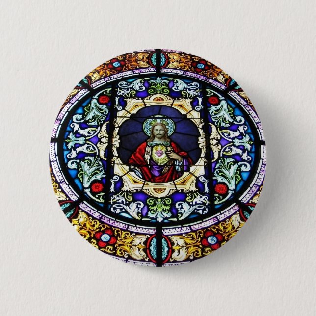 Sacred Heart of Jesus Stained Glass Window 2 Inch Round Button (Front)