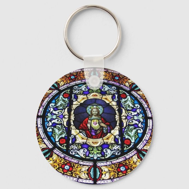 Sacred Heart of Jesus Stained Glass Window Keychain (Front)