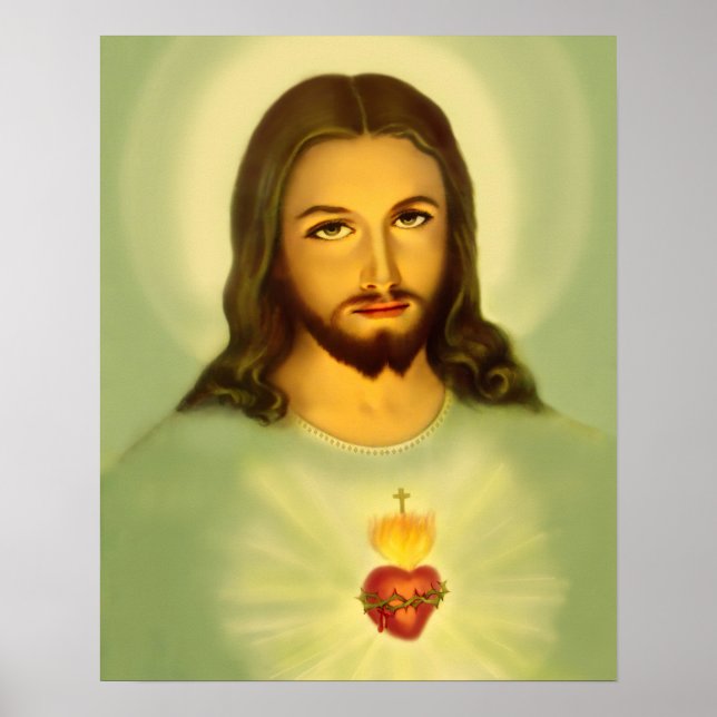Sacred Heart of Jesus Tradional green tone Poster (Front)