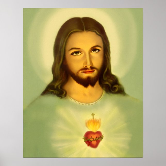 Sacred Heart of Jesus Tradional green tone Poster (Front)
