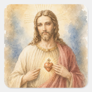 Sacred Heart of Jesus Traditional Catholic Square Sticker
