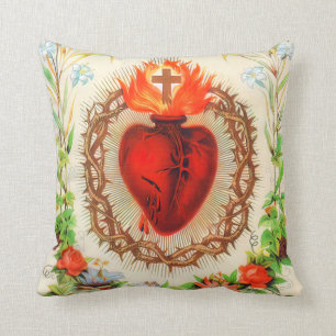 Sacred Heart of Jesus Vintage A-092621  Throw Pillow