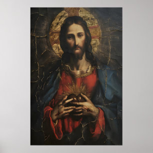 Sacred Heart of Jesus Vintage Art Painting Poster