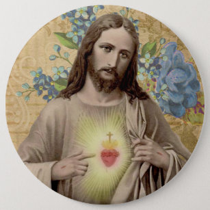 Sacred Heart of Jesus Vintage Floral Religious 6 Inch Round Button