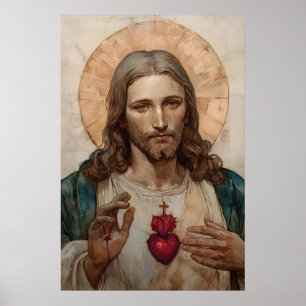 Sacred Heart Of Jesus Watercolor Catholic Poster