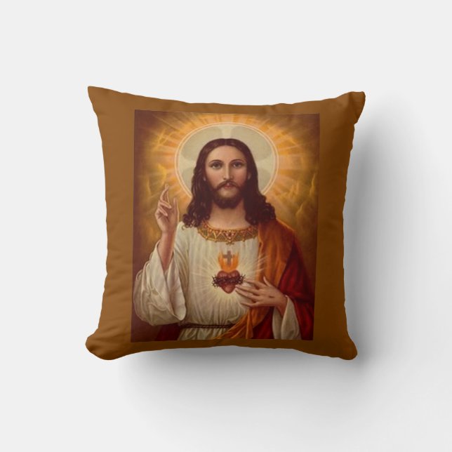 Sacred Heart of Jesus with Prayer Throw Pillow (Front)