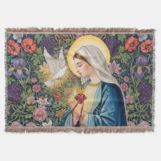 Sacred Heart of Mary, Devotion, Christian Art Throw Blanket