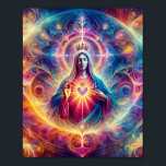 Sacred Heart of Mary Poster<br><div class="desc">Behold the Sacred Heart of Mary,  envisioned in a realm of vivid colours and mystical patterns,  radiating an otherworldly glow of peace and wonder. 🌟💙🌺</div>