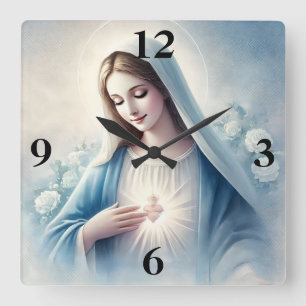 Sacred Heart of the Virgin Mary Square Wall Clock