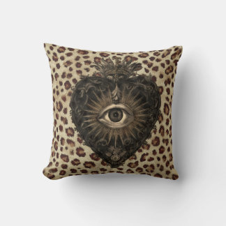 Sacred Heart on Leopard Background Throw Pillow