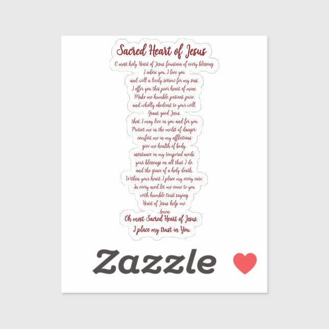 Sacred Heart Prayer Vinyl Sticker (Sheet)
