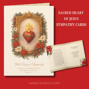 Sacred Heart Sympathy Condolence Poinsettia Card