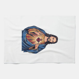 Sacred Heart Vintage Engraving Religious Vector De Kitchen Towel