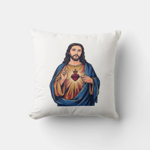Sacred Heart Vintage Engraving Religious Vector De Throw Pillow