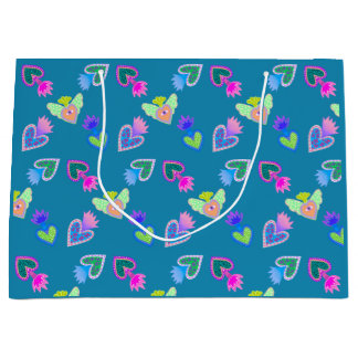 Sacred Hearts Folk Art  Large Gift Bag