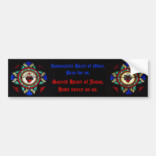 Sacred Hearts of Jesus & Mary Stained Glass Bumper Bumper Sticker