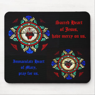 Sacred Hearts of Jesus & Mary Stained Glass Mousep Mouse Pad