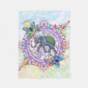 Sacred Henna Elephant Fleece Blanket